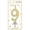 Bougie chiffre 9 métalique or