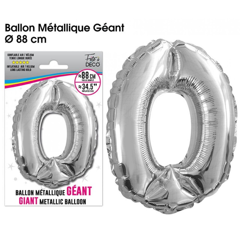 Ballon géant métallique Argent, 88cm Chiffre 0 Ballon géant métallique Argent, 88cm Chiffre 0