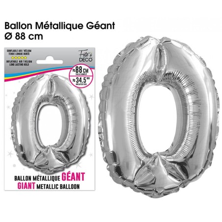 Ballon géant métallique Argent, 88cm Chiffre 0