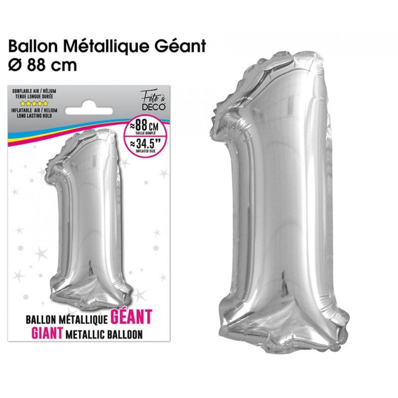 Ballon géant métallique Argent Chiffre 1