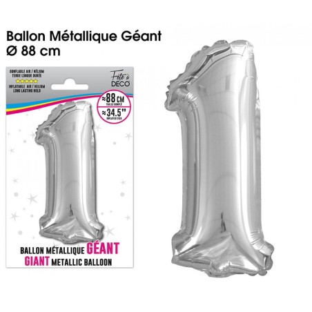 Palloncino gigante numero 1 argento metallizzato
