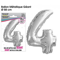 Palloncino gigante numero 4 argento metallizzato