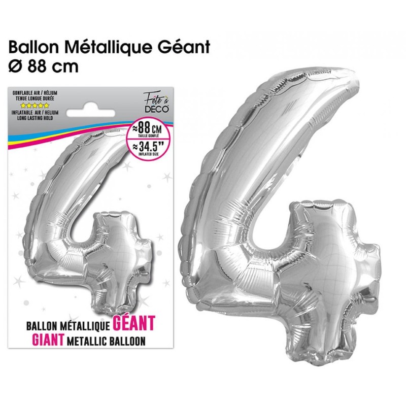 Ballon géant métallique Argent Chiffre 4 Ballon géant métallique Argent Chiffre 4