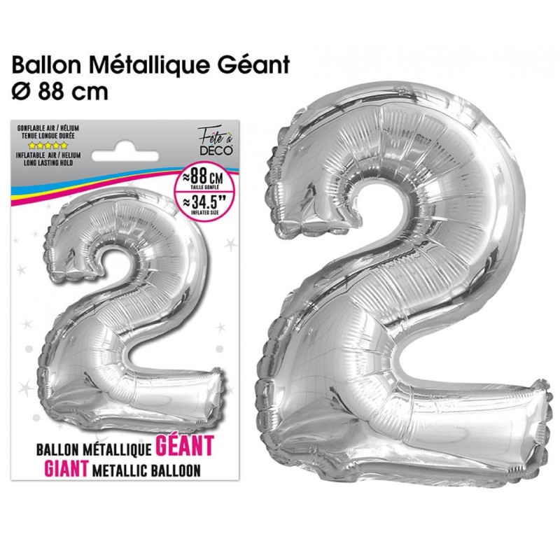 Ballon géant métallique Argent Chiffre 2