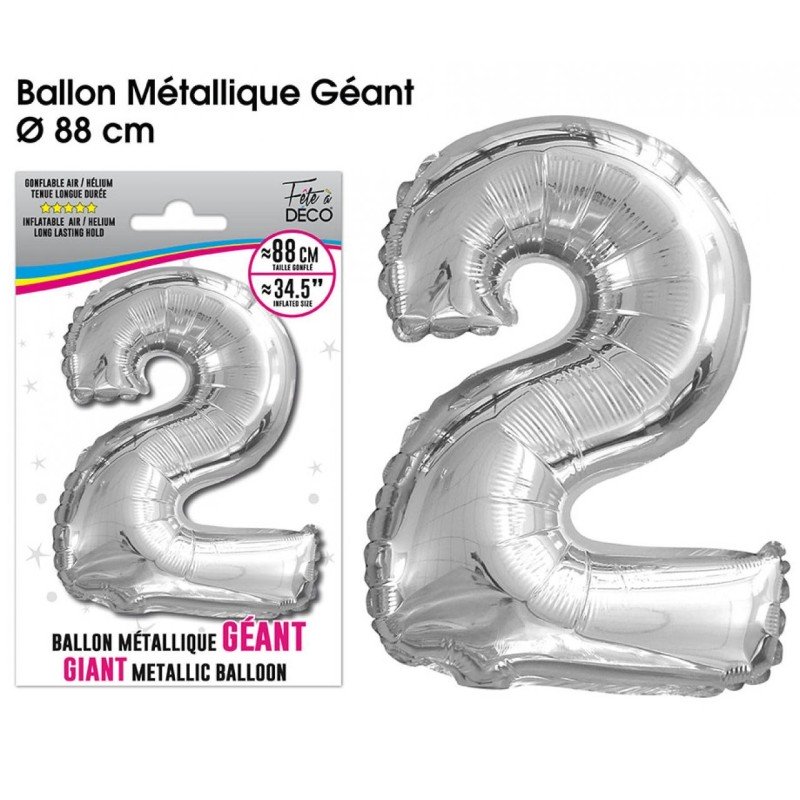 Palloncino gigante numero 2 argento metallizzato