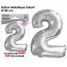 Riesiger metallisch-silberner Ballon mit der Zahl 2