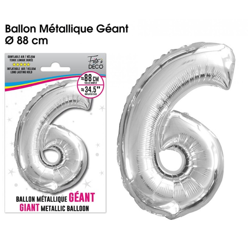 Palloncino gigante numero 6 argento metallizzato Palloncino gigante numero 6 argento metallizzato