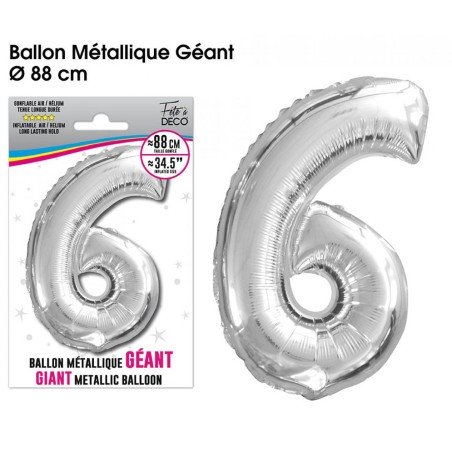 Ballon géant métallique Argent Chiffre 6