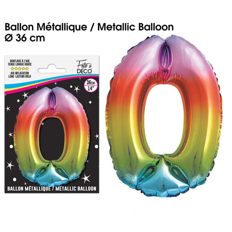Palloncino metallizzato multicolore 36cm numero 0 Palloncino metallizzato multicolore 36cm numero 0