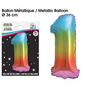 Palloncino metallizzato multicolore 36cm numero 1