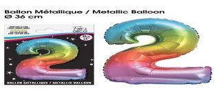 Palloncino metallizzato multicolore 36cm numero 2