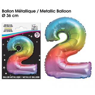 Palloncino metallizzato multicolore 36cm numero 2