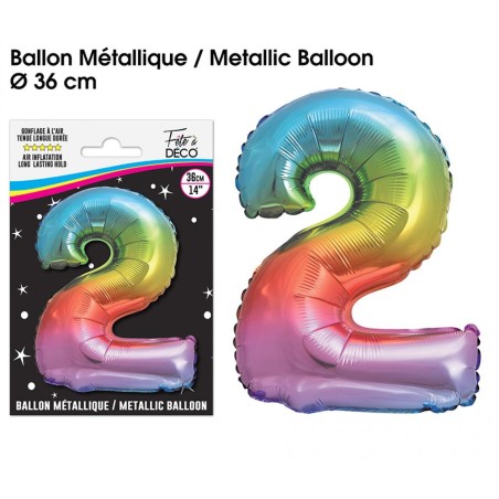 Ballon Métallique Multicolore 36cm chiffre 2