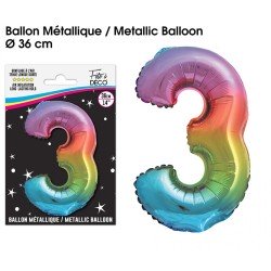 Palloncino metallizzato multicolore 36cm numero 3