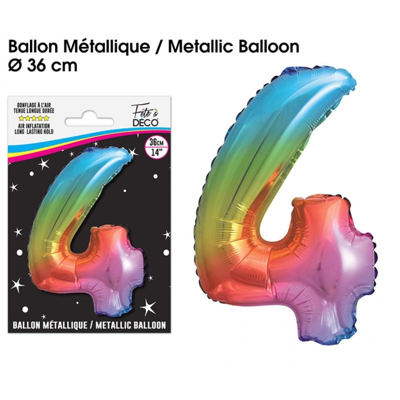 Metallic-Ballon 36cm Mehrfarbig Zahl 4