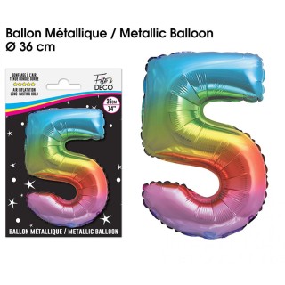 Ballon Métallique Multicolore 36cm chiffre 5