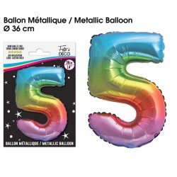 Palloncino metallizzato multicolore 36cm numero 5