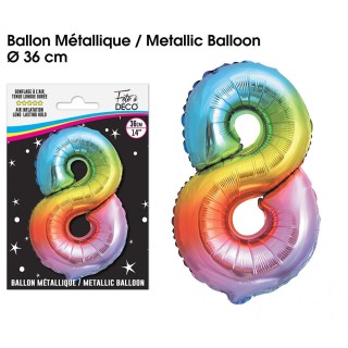 Ballon Métallique Multicolore 36cm chiffre 8