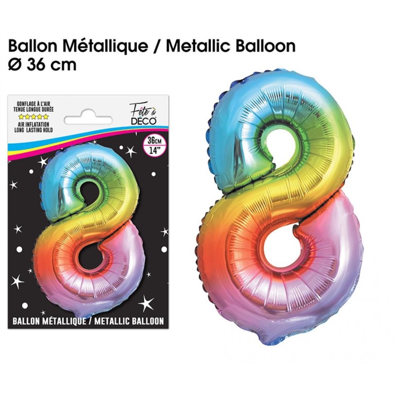 Ballon Métallique Multicolore 36cm chiffre 8 Ballon Métallique Multicolore 36cm chiffre 8