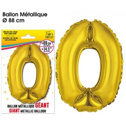 Ballon Géant Métallique Or, 88cm chiffre 0