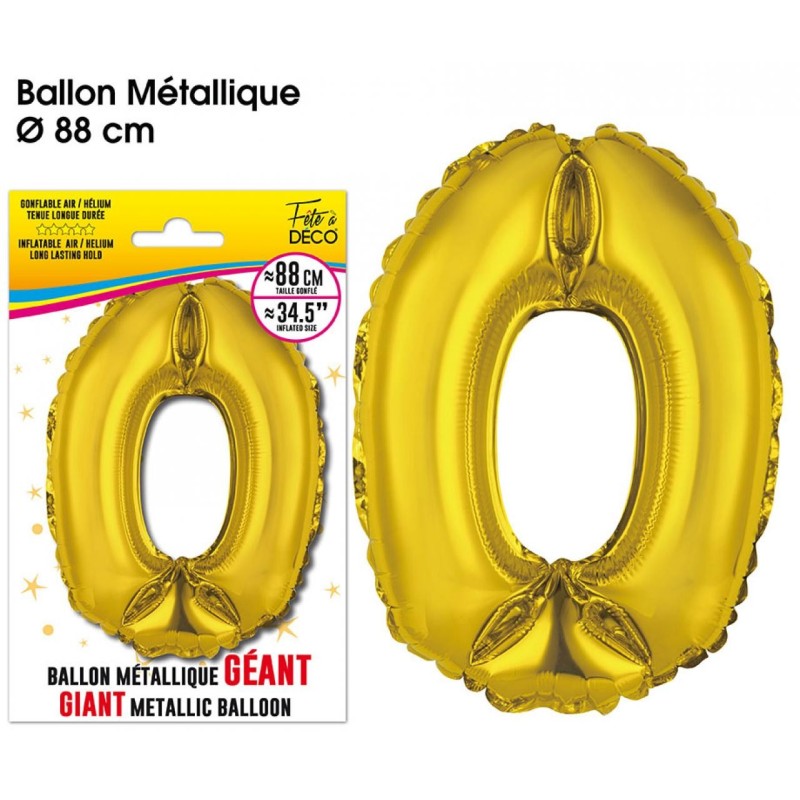 Ballon Géant Métallique Or, 88cm chiffre 0 Ballon Géant Métallique Or, 88cm chiffre 0