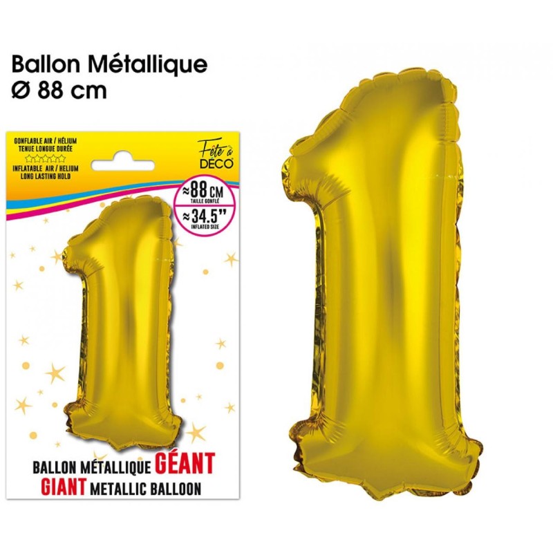 Ballon Géant Métallique Or, 88cm chiffre 1 Ballon Géant Métallique Or, 88cm chiffre 1