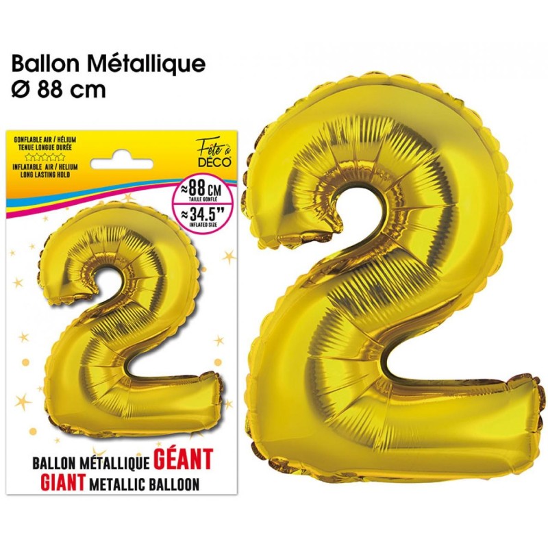 Ballon Géant Métallique Or, 88cm chiffre 2