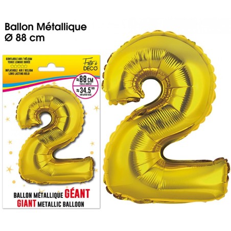 Ballon Géant Métallique Or, 88cm chiffre 2