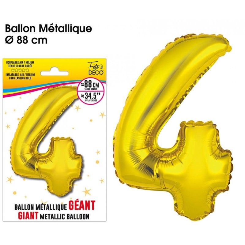 Palloncino gigante color oro metallizzato, 88 cm, numero 4 Palloncino gigante color oro metallizzato, 88 cm, numero 4