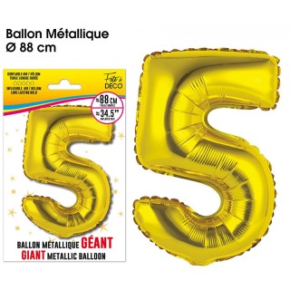Ballon Géant Métallique Or, 88cm chiffre 5