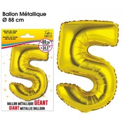 Ballon Géant Métallique Or, 88cm chiffre 5