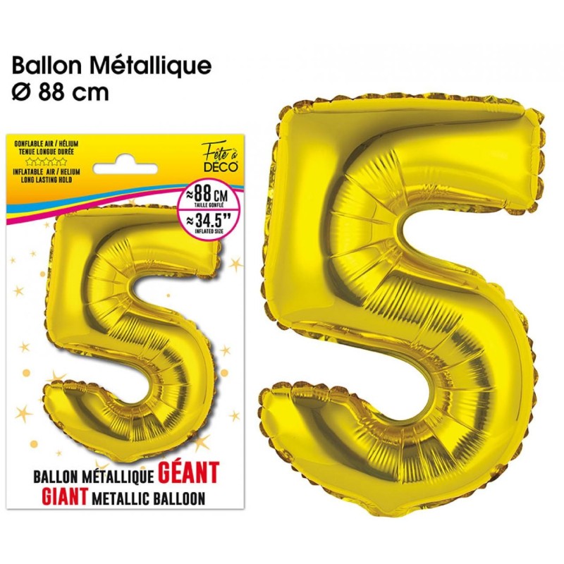 Ballon Géant Métallique Or, 88cm chiffre 5 Ballon Géant Métallique Or, 88cm chiffre 5