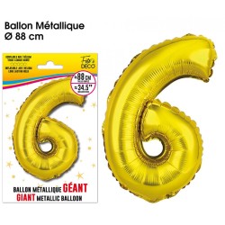 Ballon Géant Métallique Or, 88cm chiffre 6
