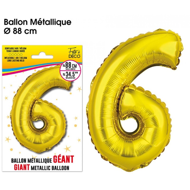 Ballon Géant Métallique Or, 88cm chiffre 6