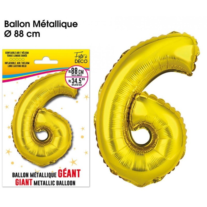 Palloncino gigante color oro metallizzato, 88 cm, numero 6