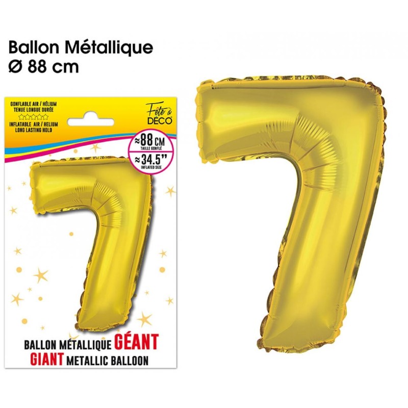 Ballon Géant Métallique Or, 88cm chiffre 7
