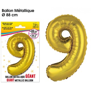 Ballon Géant Métallique Or, 88cm chiffre 9