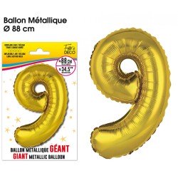 Palloncino gigante color oro metallizzato, 88 cm, numero 9
