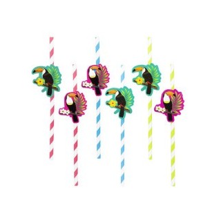6er-Set Tukan-Papierstrohhalme, 20 cm