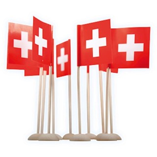 10 Petits drapeaux Suisse pour la table 15 cm