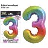 Ballon Géant Métallique multicolore, 88cm chiffre 3