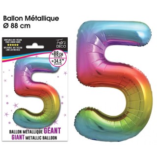 Riesiger Metallic-Ballon in mehreren Farben, 88 cm, Nummer 5