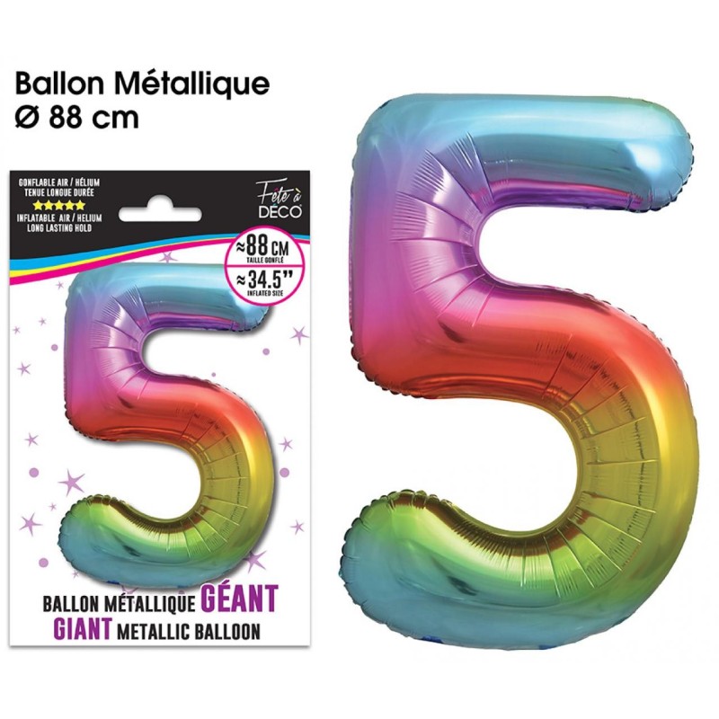 Ballon Géant Métallique multicolore, 88cm chiffre 5 Ballon Géant Métallique multicolore, 88cm chiffre 5