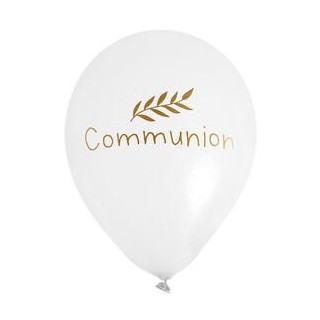 6 palloncini per la comunione con sfondo bianco e stampa oro