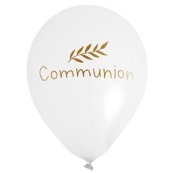 6 Ballons communion fond blanc imprimé doré 