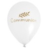 6 Ballons communion fond blanc imprimé doré  6 Ballons communion fond blanc imprimé doré