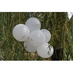 6 palloncini per la comunione con sfondo bianco e stampa oro
