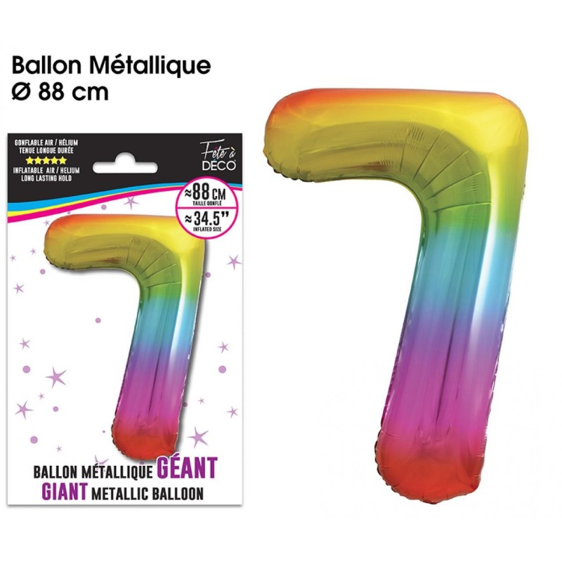 Ballon Géant Métallique Multicolore, 88cm chiffre 7 Ballon Géant Métallique Multicolore, 88cm chiffre 7