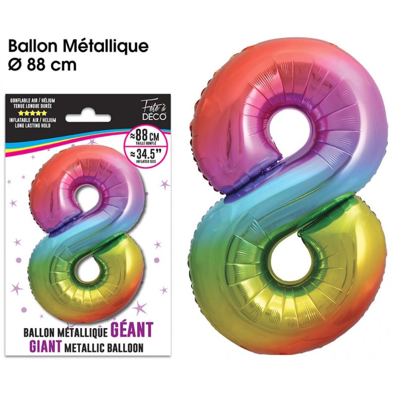 Ballon Géant Métallique Multicolore, 88cm chiffre 8 Ballon Géant Métallique Multicolore, 88cm chiffre 8