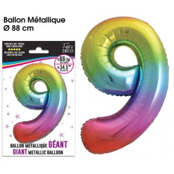 Ballon Géant Métallique Multicolore, 88cm chiffre 9